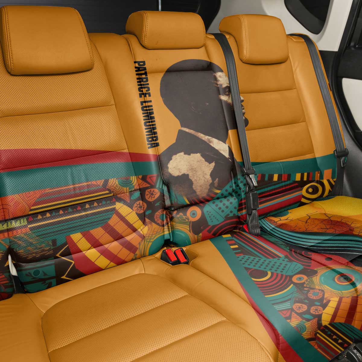 Patrice Lumumba Back Car Seat Cover with Profile Portrait and Bold Africa Will Rise Statement - African Pride
