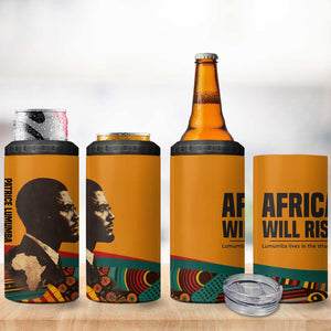 Patrice Lumumba 4 in 1 Can Cooler Tumbler with Profile Portrait and Bold Africa Will Rise Statement - African Pride