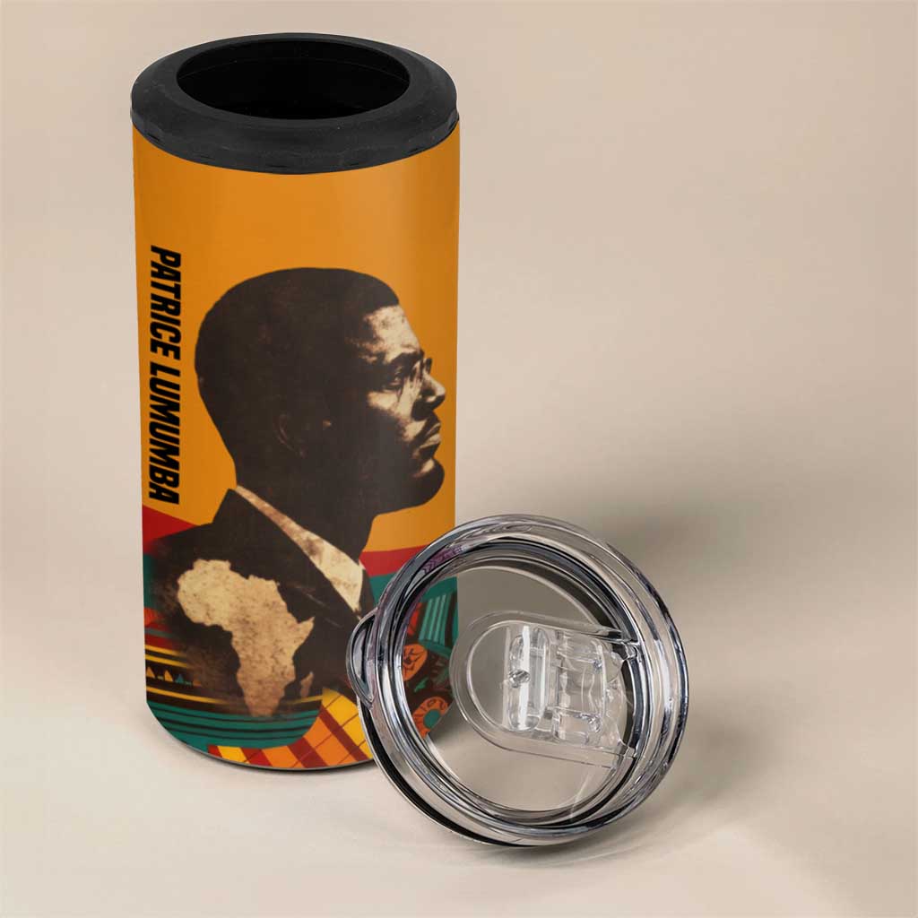 Patrice Lumumba 4 in 1 Can Cooler Tumbler with Profile Portrait and Bold Africa Will Rise Statement - African Pride