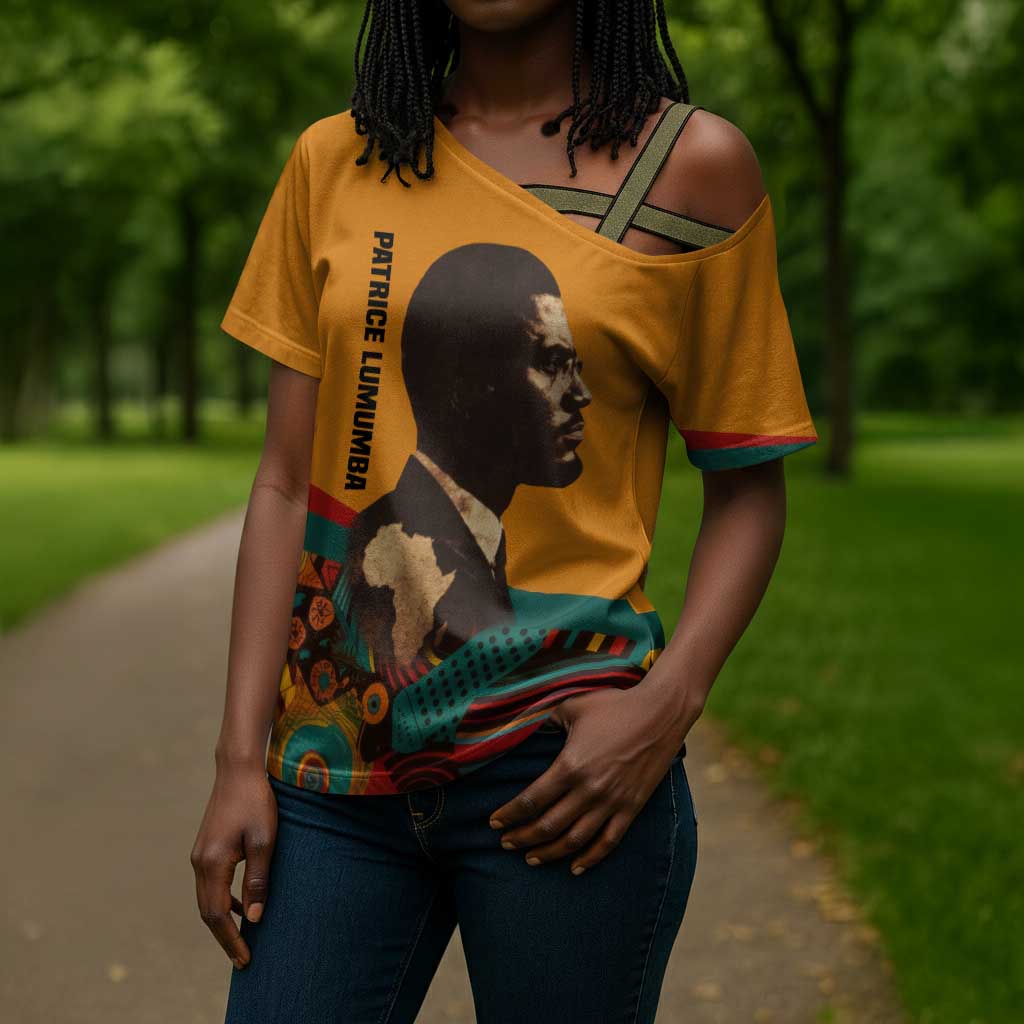 Patrice Lumumba Cross Shoulder Shirt with Profile Portrait and Bold Africa Will Rise Statement - African Pride