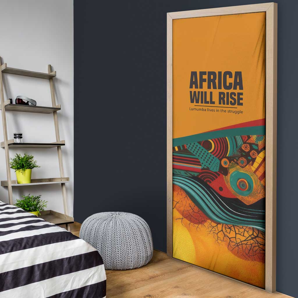 Patrice Lumumba Door Cover with Profile Portrait and Bold Africa Will Rise Statement - African Pride