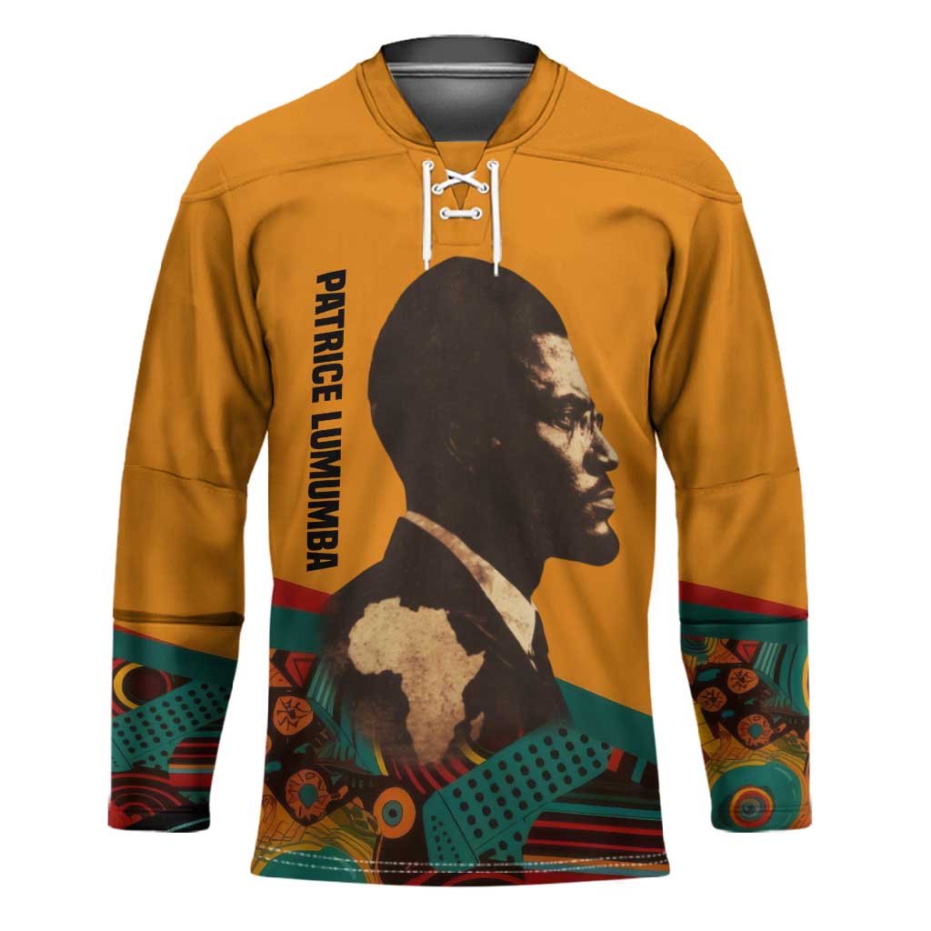 Patrice Lumumba Hockey Jersey with Profile Portrait and Bold Africa Will Rise Statement - African Pride