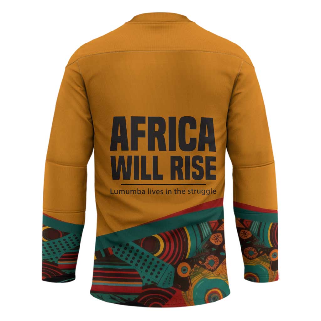 Patrice Lumumba Hockey Jersey with Profile Portrait and Bold Africa Will Rise Statement - African Pride
