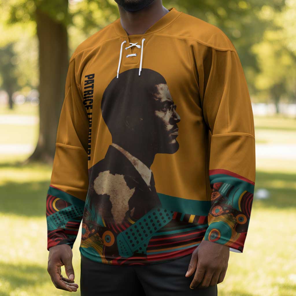 Patrice Lumumba Hockey Jersey with Profile Portrait and Bold Africa Will Rise Statement - African Pride