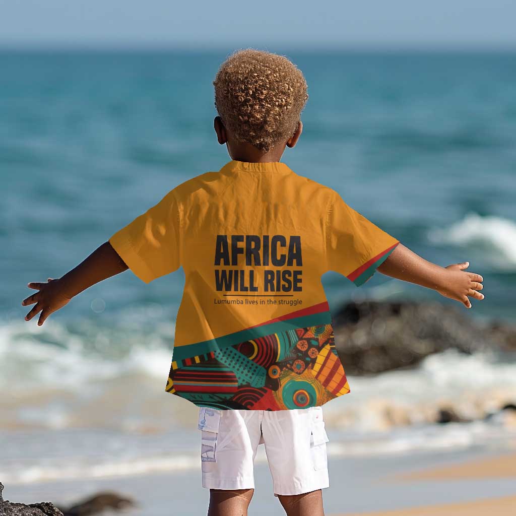 Patrice Lumumba Kid Hawaiian Shirt with Profile Portrait and Bold Africa Will Rise Statement - African Pride