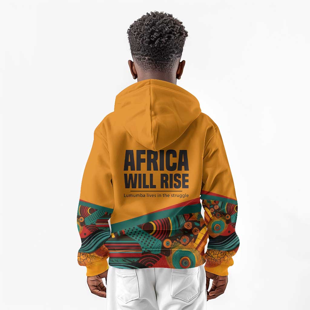 Patrice Lumumba Kid Hoodie with Profile Portrait and Bold Africa Will Rise Statement - African Pride