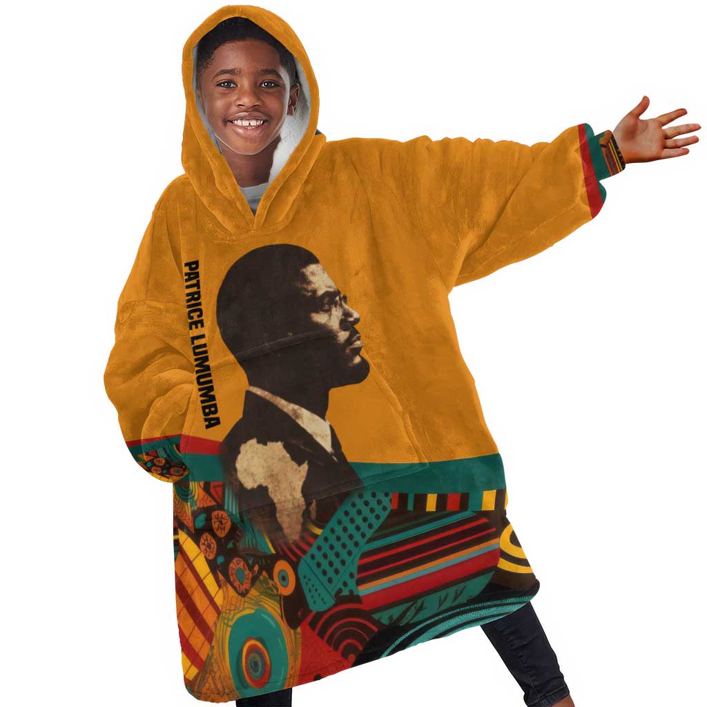 Patrice Lumumba Kid Wearable Blanket Hoodie with Profile Portrait and Bold Africa Will Rise Statement - African Pride