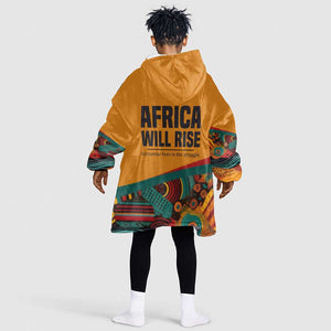 Patrice Lumumba Kid Wearable Blanket Hoodie with Profile Portrait and Bold Africa Will Rise Statement - African Pride