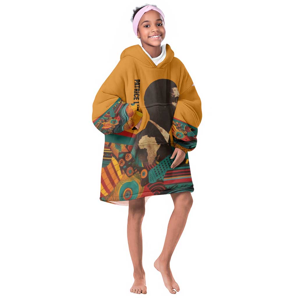 Patrice Lumumba Kid Wearable Blanket Hoodie with Profile Portrait and Bold Africa Will Rise Statement - African Pride