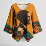Patrice Lumumba Kimono Sleeve Blouse with Profile Portrait and Bold Africa Will Rise Statement - African Pride