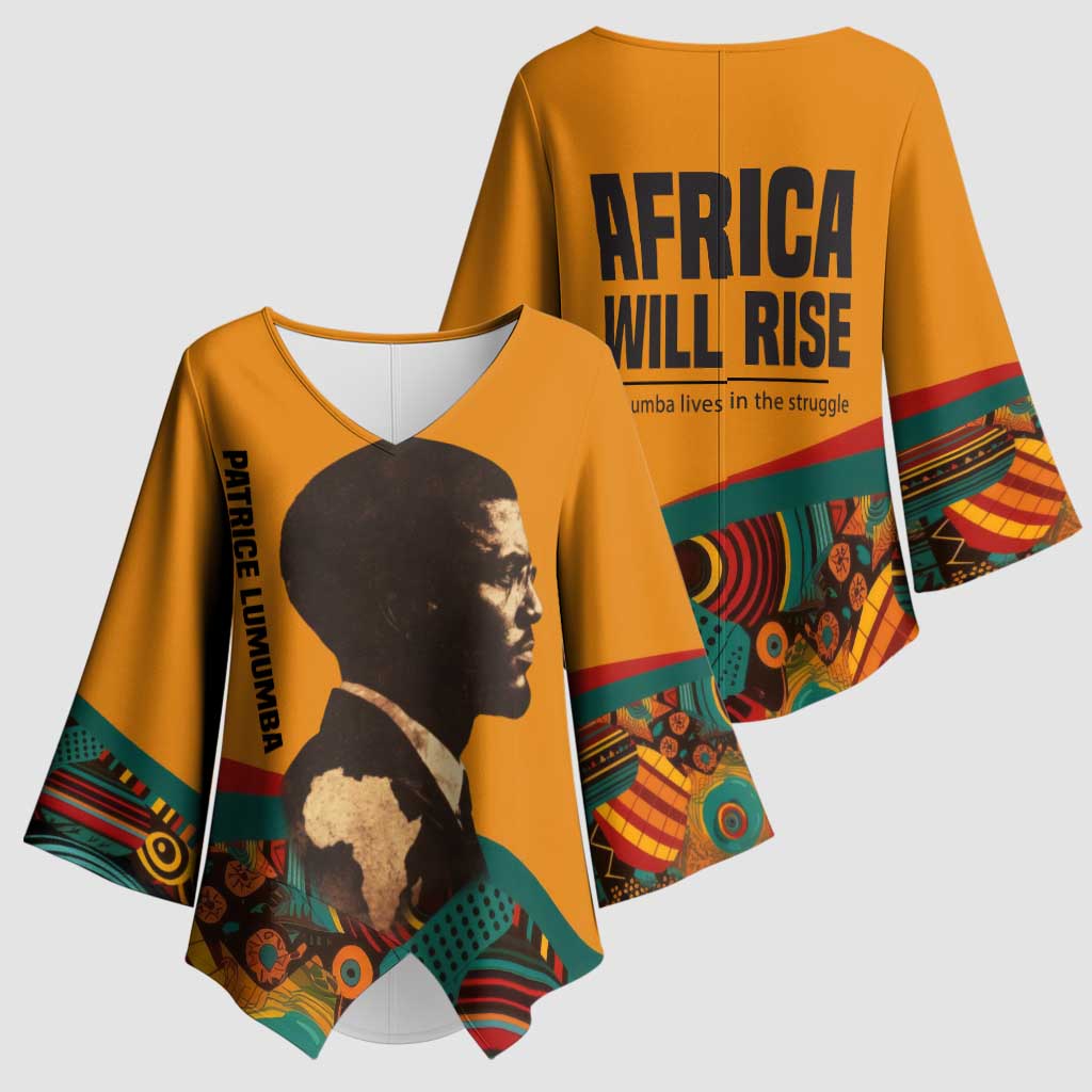 Patrice Lumumba Kimono Sleeve Blouse with Profile Portrait and Bold Africa Will Rise Statement - African Pride