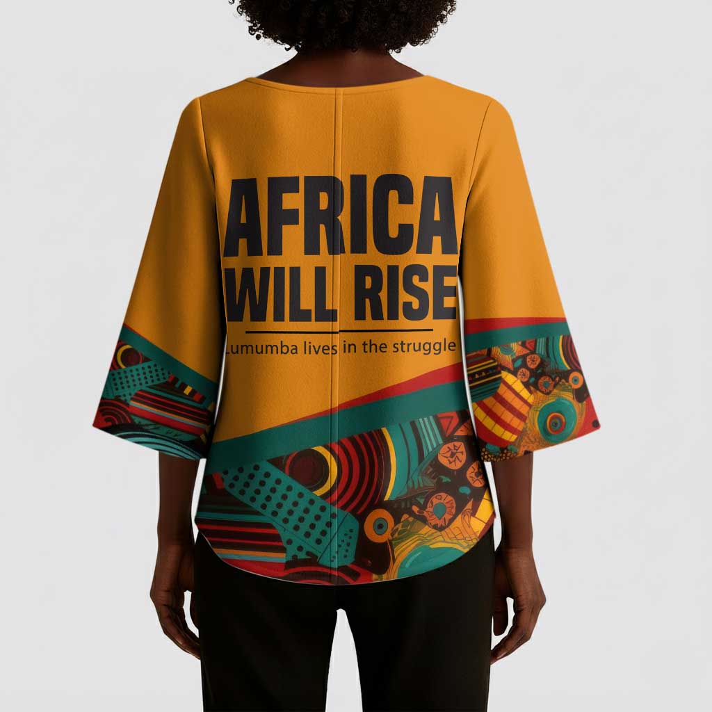 Patrice Lumumba Kimono Sleeve Blouse with Profile Portrait and Bold Africa Will Rise Statement - African Pride