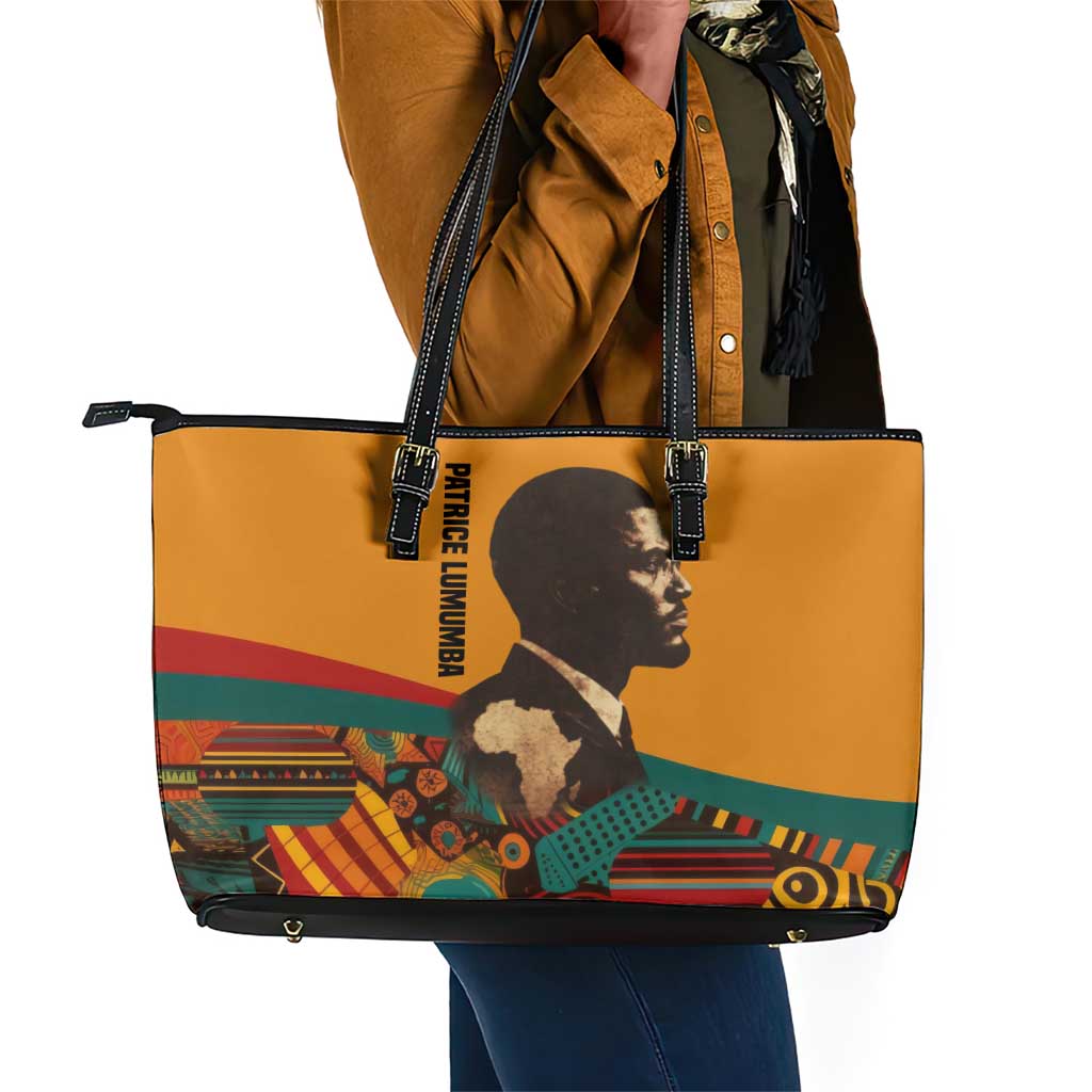 Patrice Lumumba Leather Tote Bag with Profile Portrait and Bold Africa Will Rise Statement - African Pride