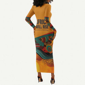 Patrice Lumumba Long Sleeve Bodycon Dress with Profile Portrait and Bold Africa Will Rise Statement - African Pride