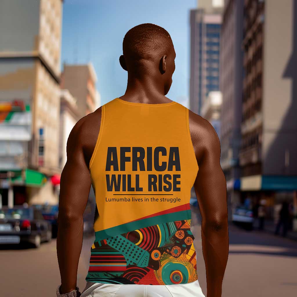 Patrice Lumumba Men Tank Top with Profile Portrait and Bold Africa Will Rise Statement - African Pride
