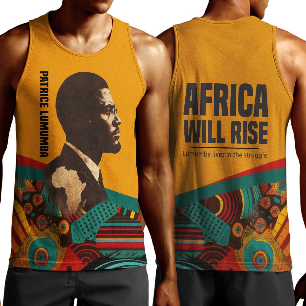 Patrice Lumumba Men Tank Top with Profile Portrait and Bold Africa Will Rise Statement - African Pride