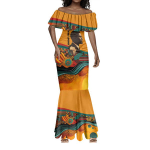 Patrice Lumumba Mermaid Dress with Profile Portrait and Bold Africa Will Rise Statement - African Pride