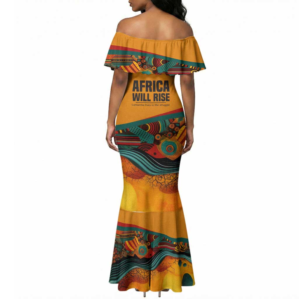 Patrice Lumumba Mermaid Dress with Profile Portrait and Bold Africa Will Rise Statement - African Pride