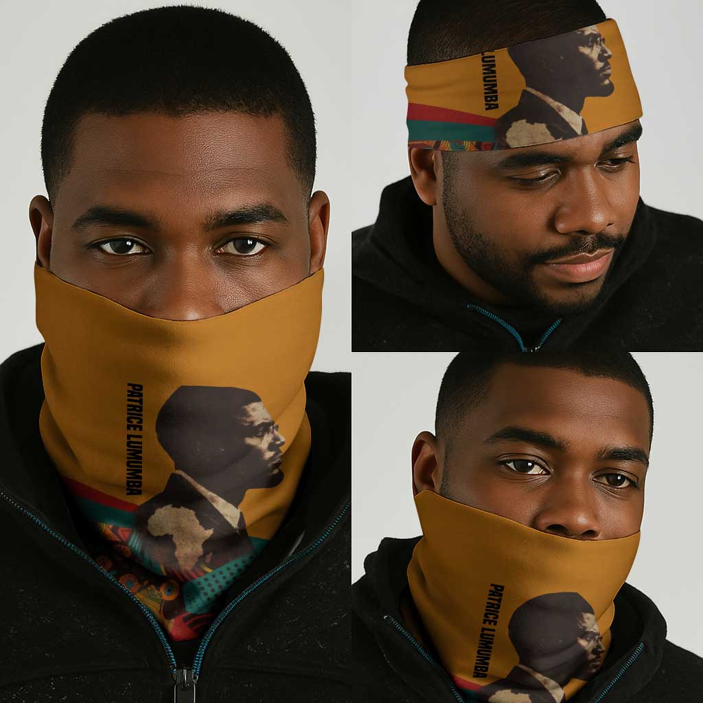 Patrice Lumumba Neck Gaiter with Profile Portrait and Bold Africa Will Rise Statement - African Pride