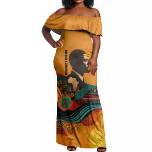 Patrice Lumumba Off Shoulder Maxi Dress with Profile Portrait and Bold Africa Will Rise Statement - African Pride