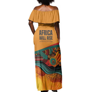 Patrice Lumumba Off Shoulder Maxi Dress with Profile Portrait and Bold Africa Will Rise Statement - African Pride