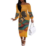 Patrice Lumumba Off The Shoulder Long Sleeve Dress with Profile Portrait and Bold Africa Will Rise Statement - African Pride