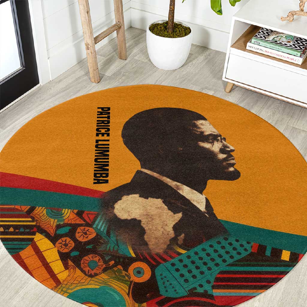 Patrice Lumumba Round Carpet with Profile Portrait and Bold Africa Will Rise Statement - African Pride