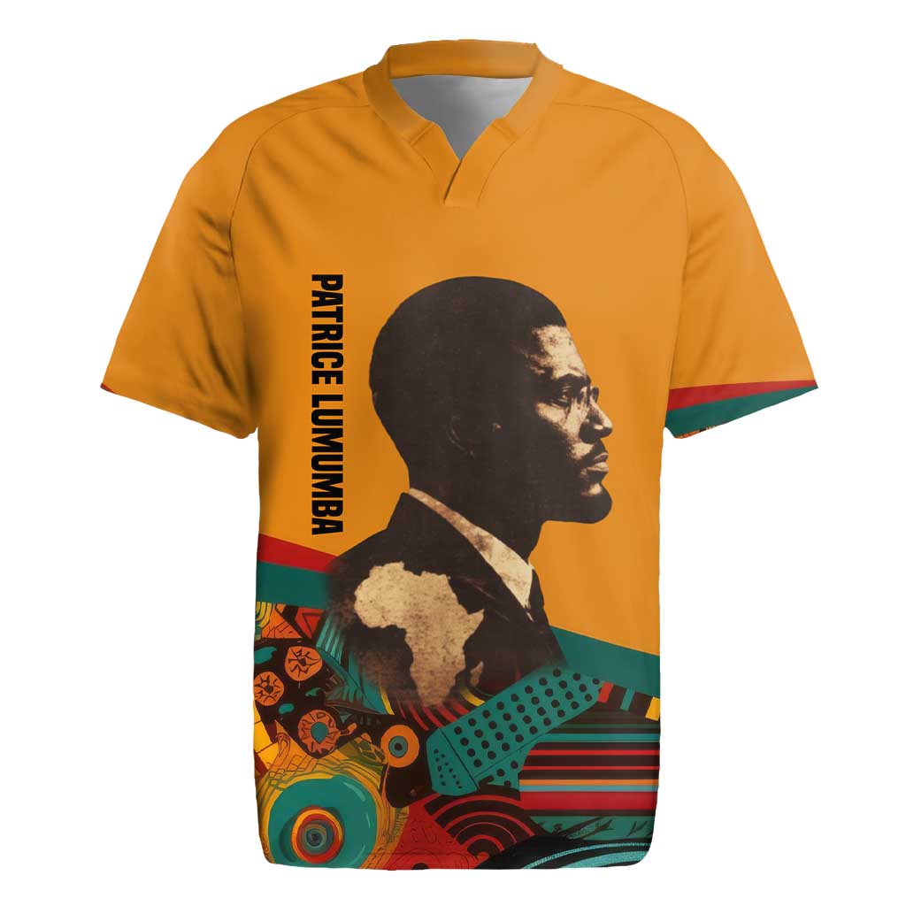 Patrice Lumumba Rugby Jersey with Profile Portrait and Bold Africa Will Rise Statement - African Pride