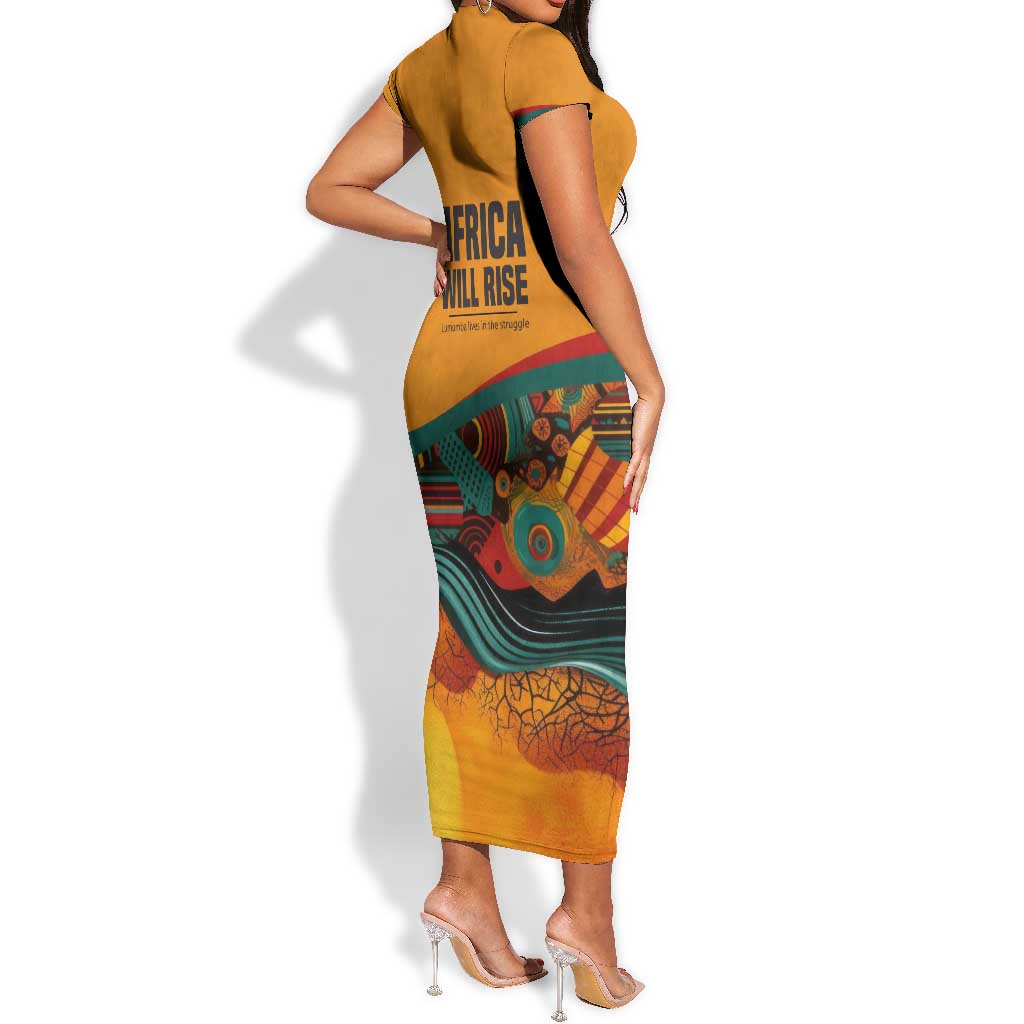 Patrice Lumumba Short Sleeve Bodycon Dress with Profile Portrait and Bold Africa Will Rise Statement - African Pride