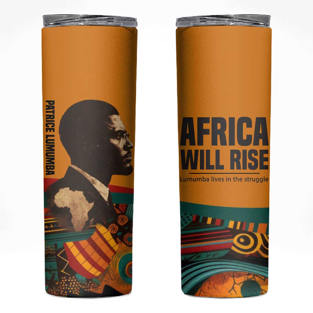 Patrice Lumumba Skinny Tumbler with Profile Portrait and Bold Africa Will Rise Statement - African Pride