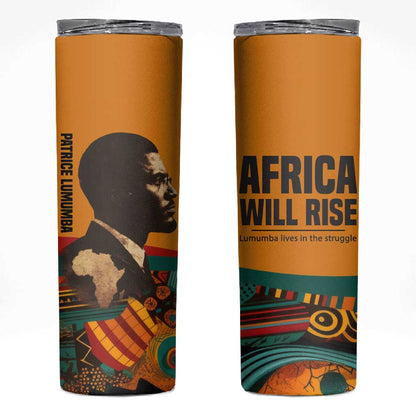 Patrice Lumumba Skinny Tumbler with Profile Portrait and Bold Africa Will Rise Statement - African Pride