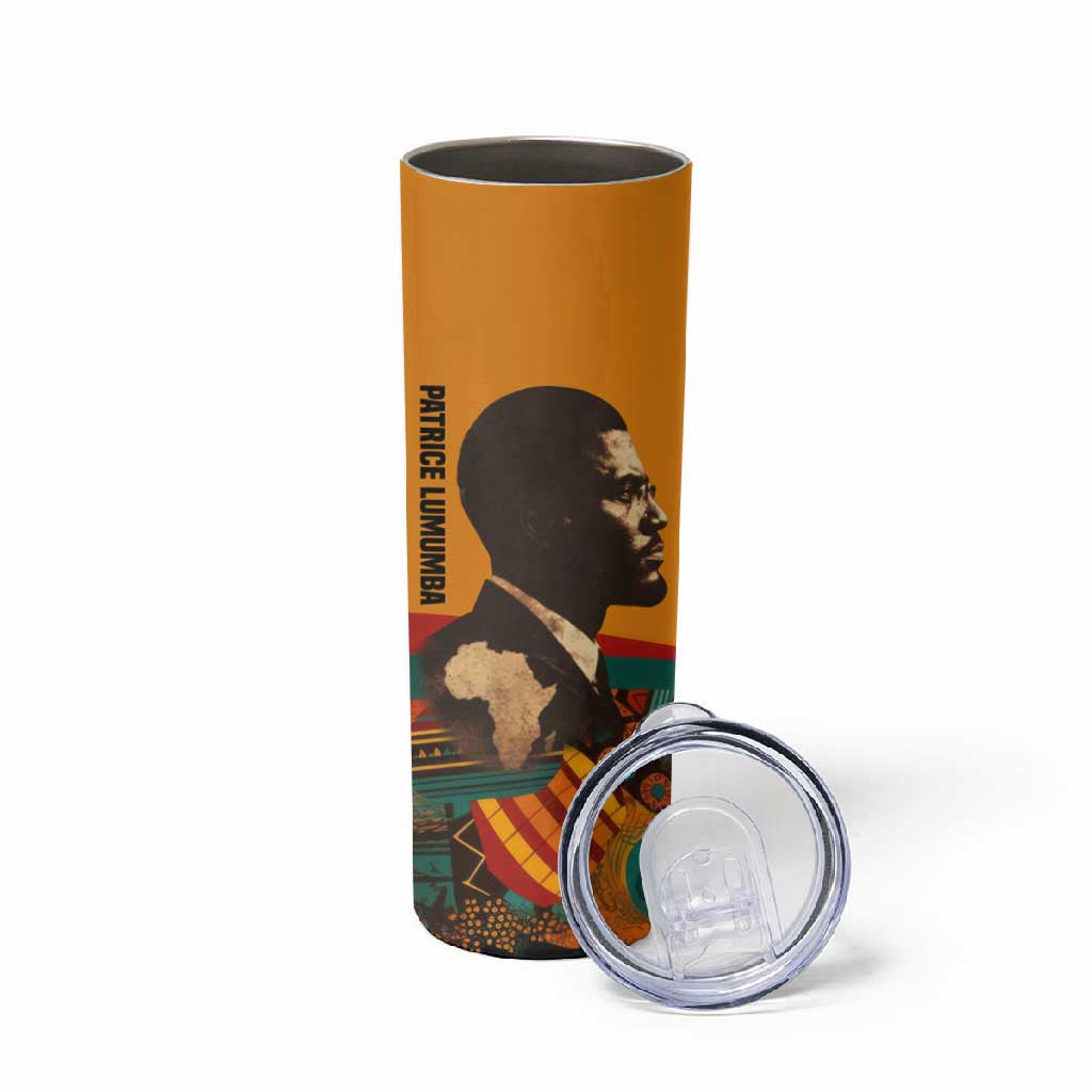 Patrice Lumumba Skinny Tumbler with Profile Portrait and Bold Africa Will Rise Statement - African Pride