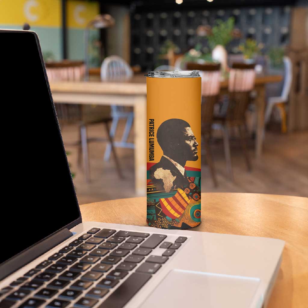 Patrice Lumumba Skinny Tumbler with Profile Portrait and Bold Africa Will Rise Statement - African Pride