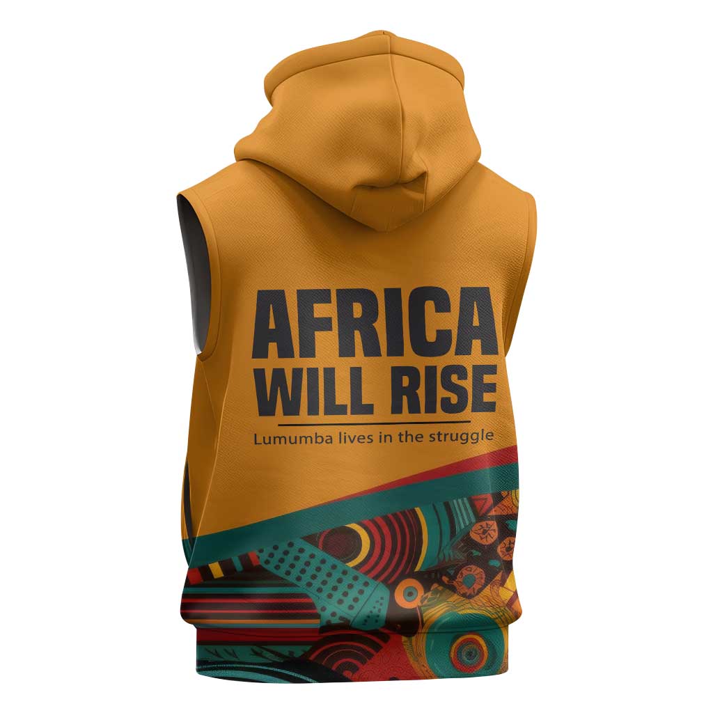 Patrice Lumumba Sleeveless Hoodie with Profile Portrait and Bold Africa Will Rise Statement - African Pride