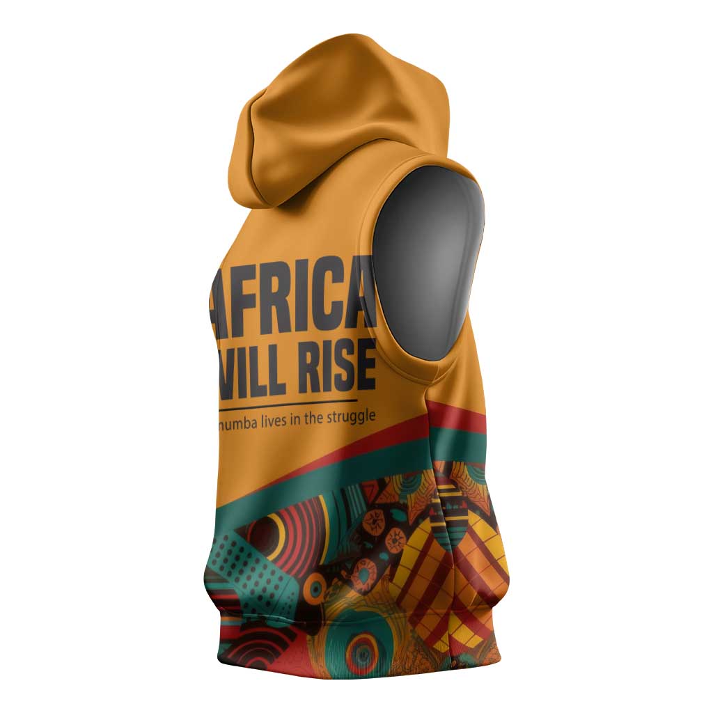 Patrice Lumumba Sleeveless Hoodie with Profile Portrait and Bold Africa Will Rise Statement - African Pride