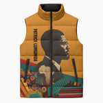 Patrice Lumumba Sleeveless Puffer Jacket with Profile Portrait and Bold Africa Will Rise Statement - African Pride