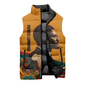 Patrice Lumumba Sleeveless Puffer Jacket with Profile Portrait and Bold Africa Will Rise Statement - African Pride