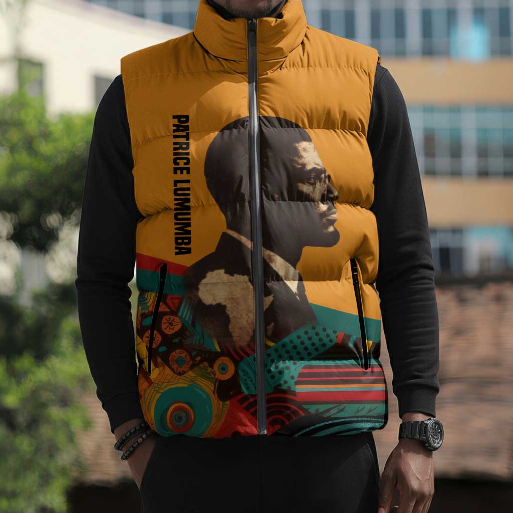 Patrice Lumumba Sleeveless Puffer Jacket with Profile Portrait and Bold Africa Will Rise Statement - African Pride