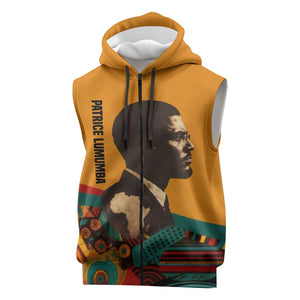Patrice Lumumba Sleeveless Zip Hoodie with Profile Portrait and Bold Africa Will Rise Statement - African Pride