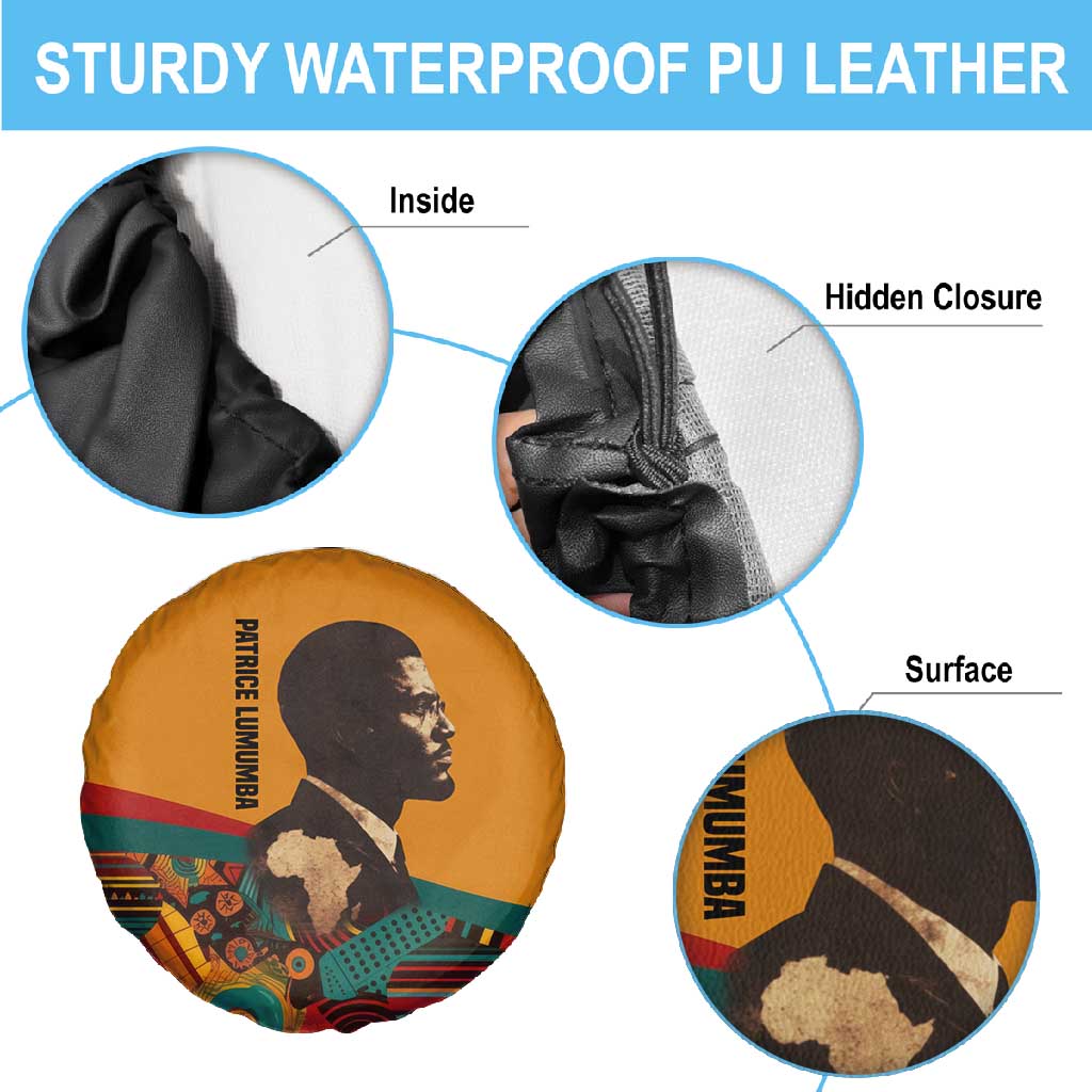 Patrice Lumumba Spare Tire Cover with Profile Portrait and Bold Africa Will Rise Statement - African Pride