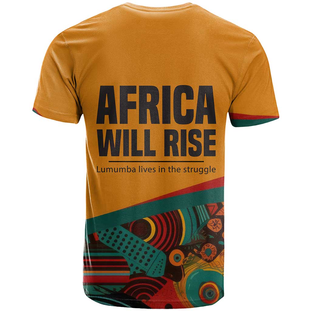 Patrice Lumumba T shirt with Profile Portrait and Bold Africa Will Rise Statement - African Pride