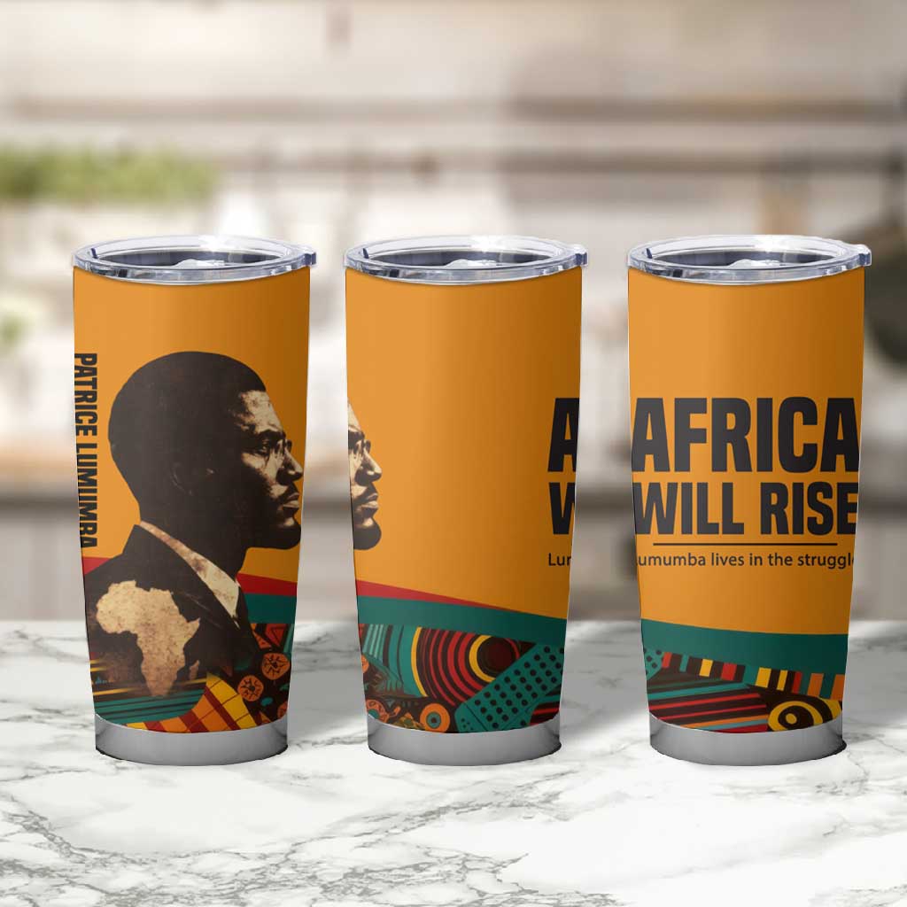 Patrice Lumumba Tumbler Cup with Profile Portrait and Bold Africa Will Rise Statement - African Pride