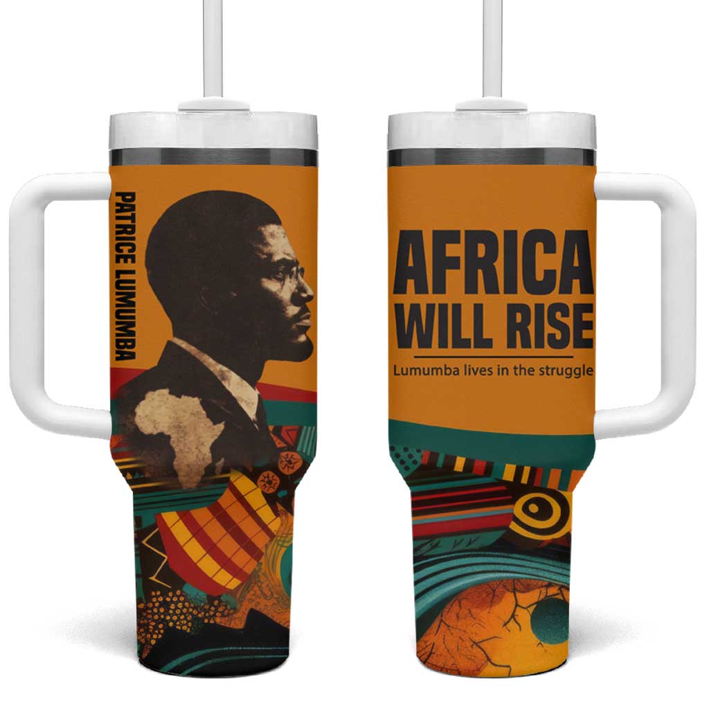Patrice Lumumba Tumbler With Handle with Profile Portrait and Bold Africa Will Rise Statement - African Pride