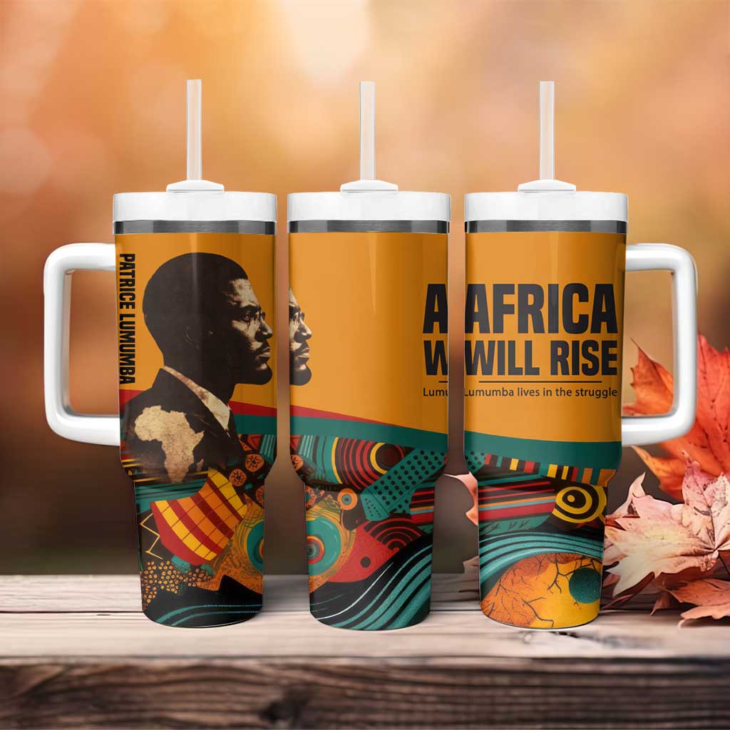 Patrice Lumumba Tumbler With Handle with Profile Portrait and Bold Africa Will Rise Statement - African Pride