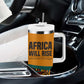 Patrice Lumumba Tumbler With Handle with Profile Portrait and Bold Africa Will Rise Statement - African Pride