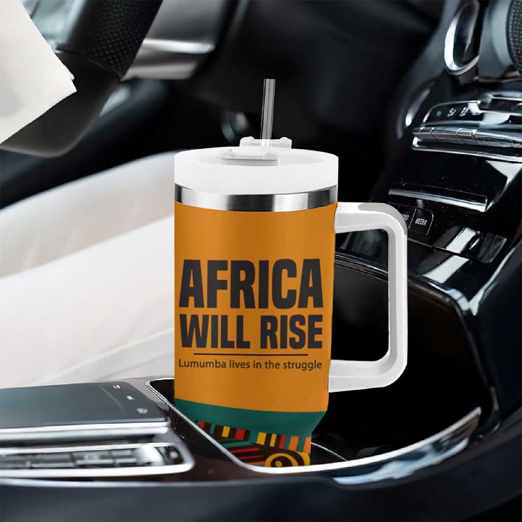 Patrice Lumumba Tumbler With Handle with Profile Portrait and Bold Africa Will Rise Statement - African Pride