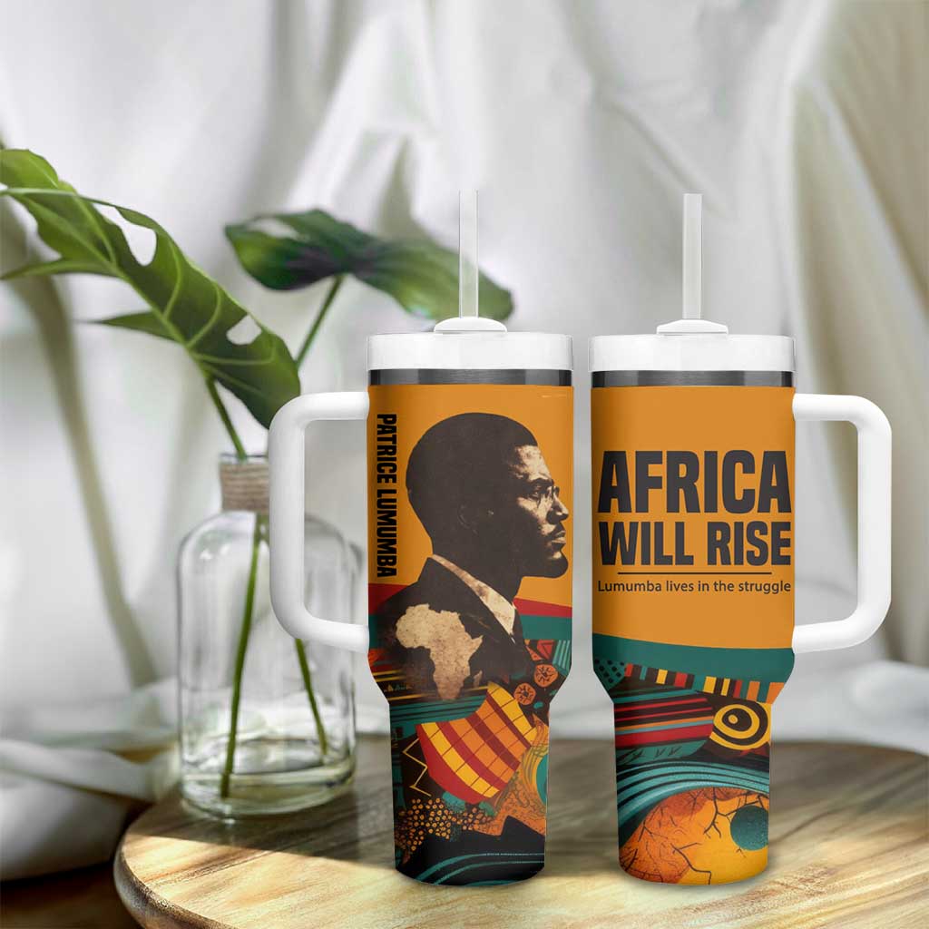 Patrice Lumumba Tumbler With Handle with Profile Portrait and Bold Africa Will Rise Statement - African Pride