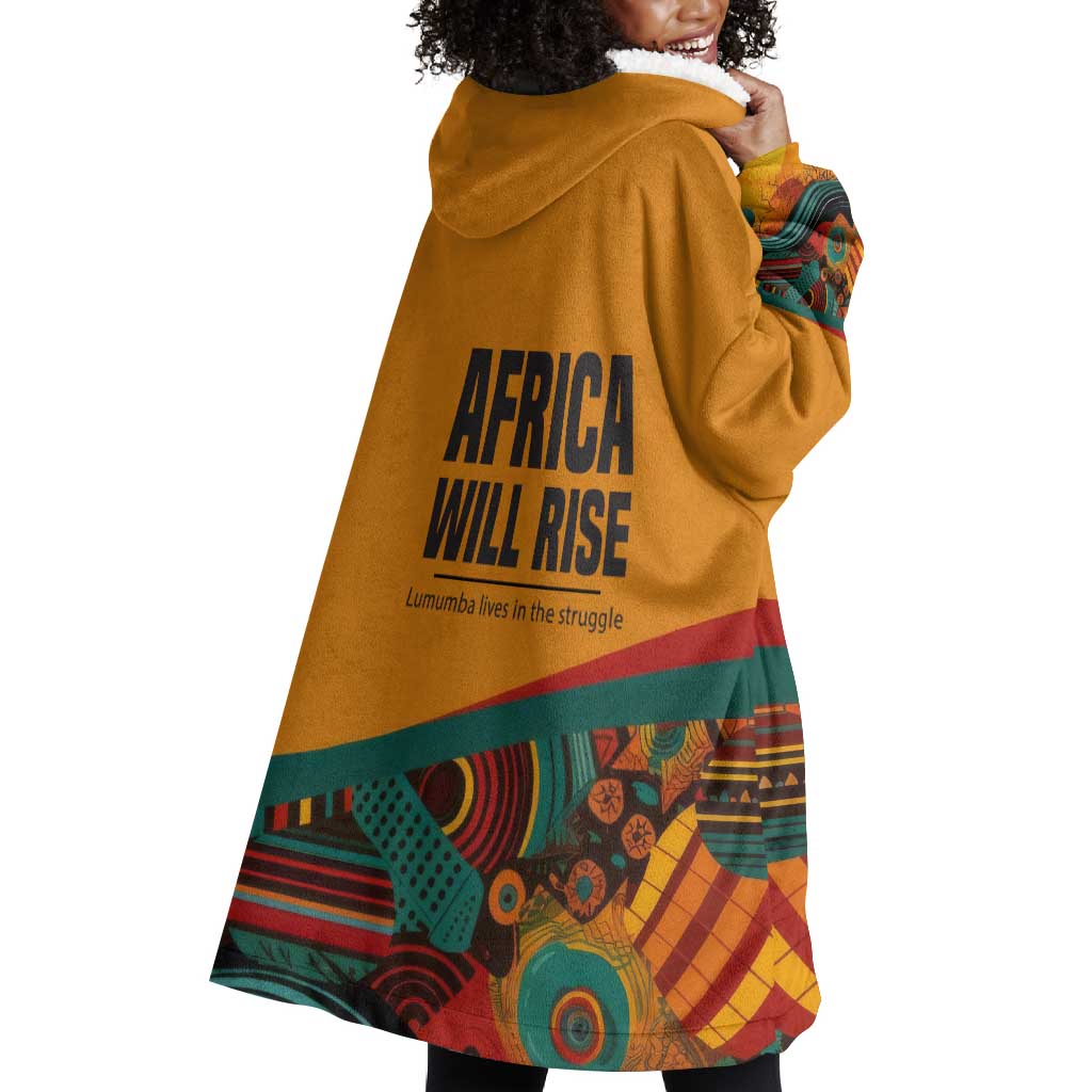 Patrice Lumumba Wearable Blanket Hoodie with Profile Portrait and Bold Africa Will Rise Statement - African Pride