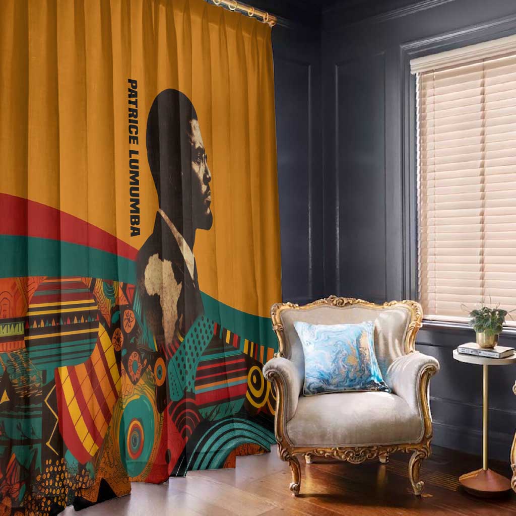 Patrice Lumumba Window Curtain with Profile Portrait and Bold Africa Will Rise Statement - African Pride