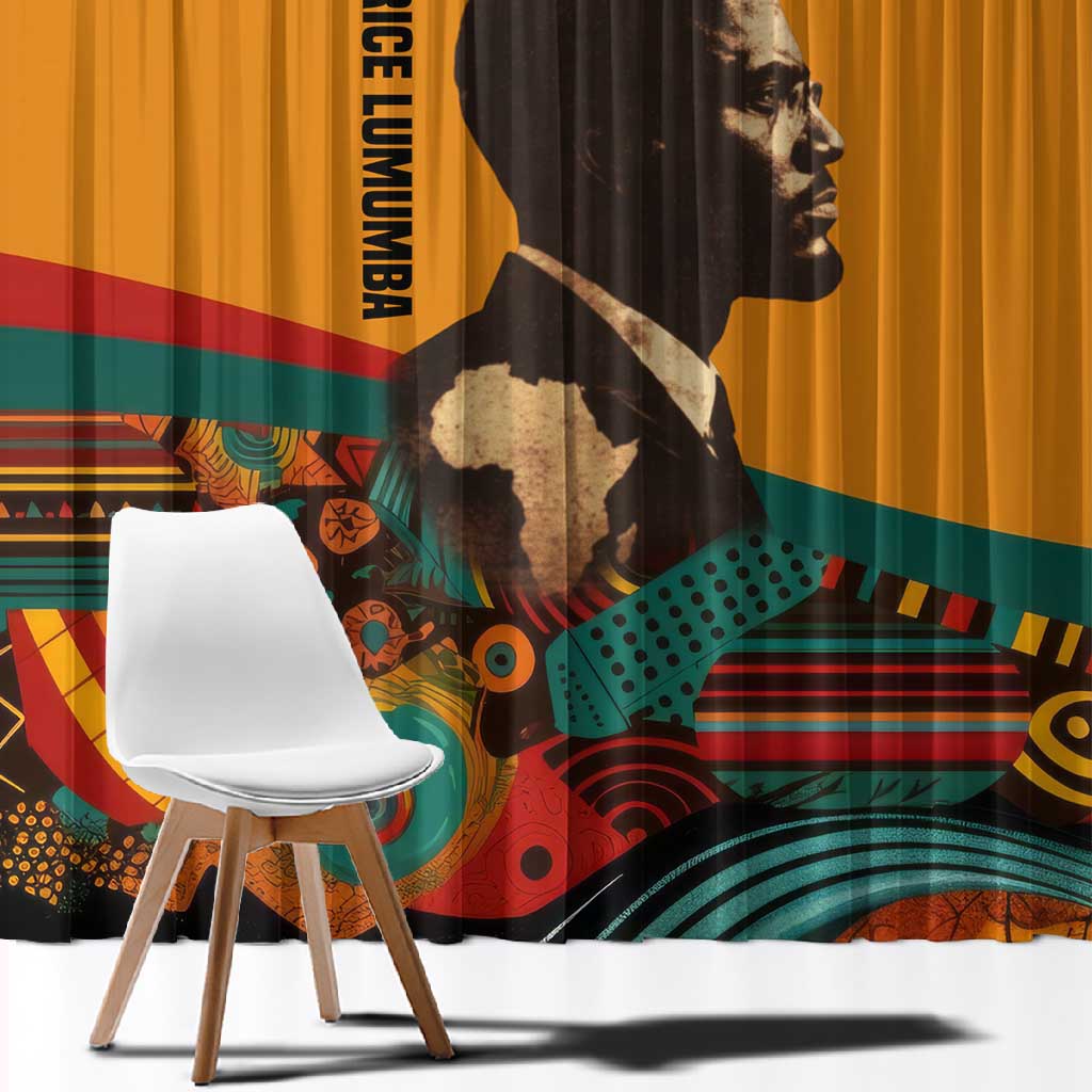 Patrice Lumumba Window Curtain with Profile Portrait and Bold Africa Will Rise Statement - African Pride